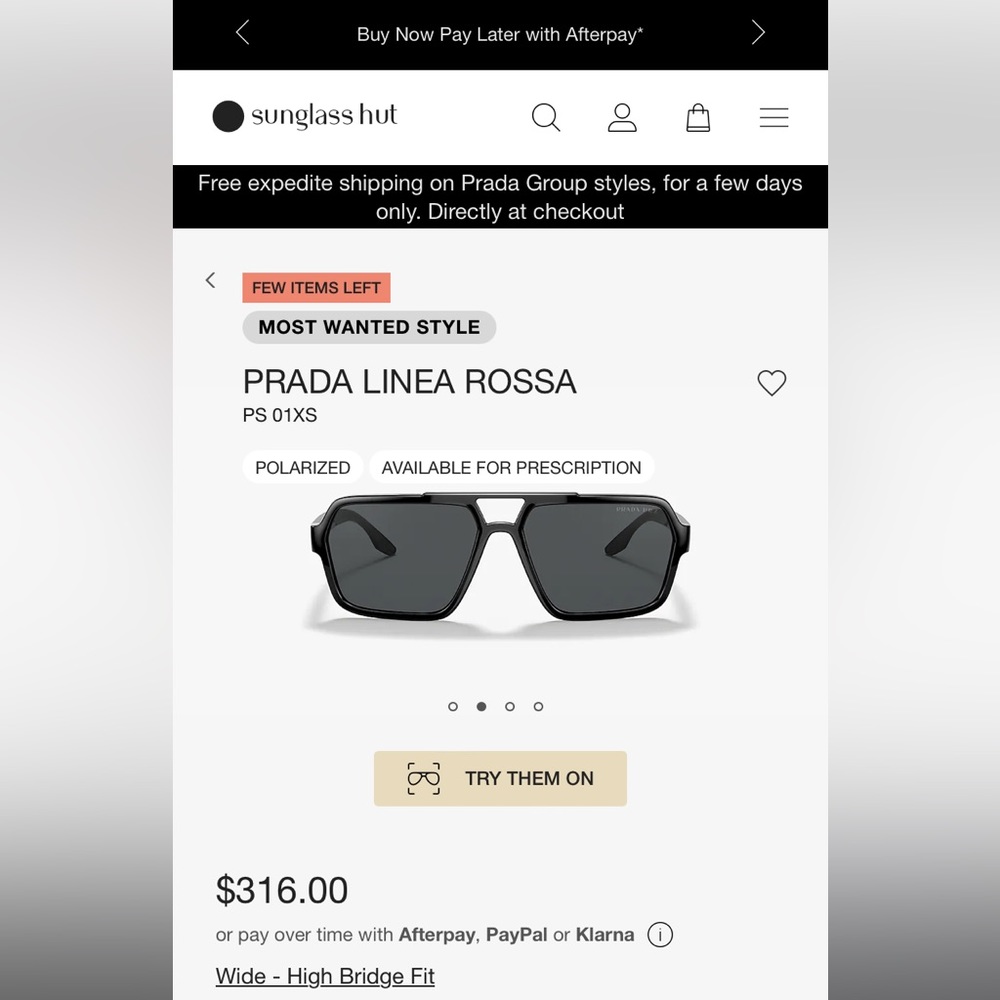 MENS Prada Sunglasses - High Bridge Fit